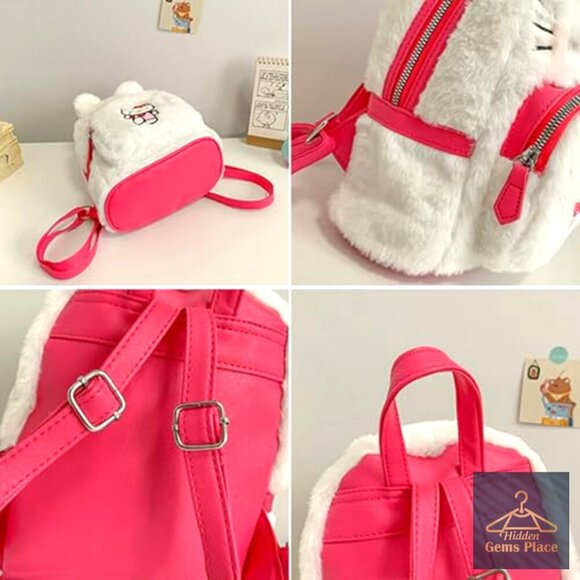 Plush Cartoon Backpack, Mini Double Strap, Soft Fluffy Casual Rucksack